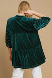 MQTIME  -  Umgee Pearl Detail Half Sleeve Velvet Babydoll Blouse