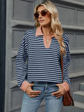 MQTIME  -  Striped Johnny Collar Long Sleeve Sweatshirt