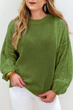 MQTIME  -  Eyelet Round Neck Drop Shoulder Sweater