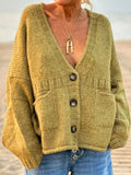 MQTIME  -  Pocketed V-Neck Button Up Cardigan