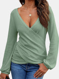 MQTIME  -  Waffle Knit Surplice Long Sleeve T-Shirt