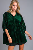 MQTIME  -  Umgee Sequin Detail Tiered Back Half Sleeve Shirt