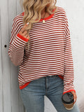 MQTIME  -   Striped Round Neck Long Sleeve Sweater