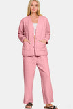 MQTIME  -  Quilted Button Up Long Sleeve Top and Pants Lounge Set