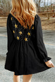 MQTIME  -  Sequin Star Round Neck Flounce Sleeve Mini Dress