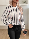 MQTIME  -  Perfee Striped Collared Neck Long Sleeve Shirt