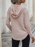 MQTIME  -  Drawstring Waffle Knit Long Sleeve Hooded Top