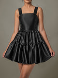 MQTIME  -  Ruched Square Neck Wide Strap Mini Dress