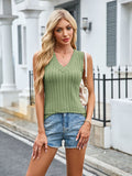 MQTIME  -  Ribbed Solid Color V-Neck Tank