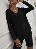 MQTIME  -  Drawstring Waffle Knit Long Sleeve Hooded Top