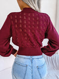 MQTIME  -  Openwork Mock Neck Long Sleeve Cropped Sweater