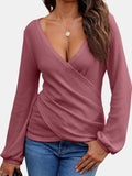 MQTIME  -  Waffle Knit Surplice Long Sleeve T-Shirt