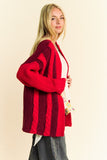 MQTIME  -   Cable-Knit Color Block Open Front Cardigan