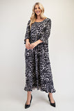 MQTIME  -  Celeste Full Size Leopard Round Neck Flounce Sleeve Dress
