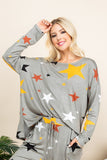 MQTIME  -   High-Low Star Print Long Sleeve Lounge Top