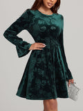 MQTIME  -  Tied Flower Print Round Neck Flounce Sleeve Dress