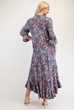 MQTIME  -  Celeste Full Size Ruffle Hem Paisley Round Neck Dress