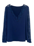 MQTIME  -  Full Size Lace Detail V-Neck Long Sleeve Blouse