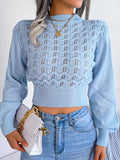 MQTIME  -  Openwork Mock Neck Long Sleeve Cropped Sweater