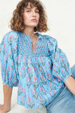 MQTIME  -  Smocked Floral Print Tie Neck Blouse