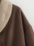 MQTIME  -  Fuzzy Collared Neck Long Sleeve Jacket