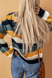 MQTIME  -  Color Block Round Neck Dropped Shoulder Sweater