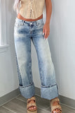 MQTIME  -  Washed Wide Leg Jeans with Pockets