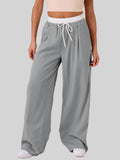 MQTIME  -  Contrast Waistband Drawstring Wide Leg Pants