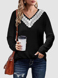 MQTIME  -  Lace Detail V-Neck Long Sleeve T-Shirt