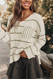 MQTIME  -  Striped V-Neck Drop Shoulder Sweater