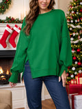 MQTIME  -  Slit Round Neck Long Sleeve Sweatshirt
