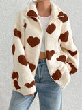 MQTIME  -  Heart Zip Up Drop Shoulder Furry Jacket