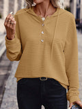 MQTIME  -  Drawstring Quarter Button Long Sleeve Hoodie