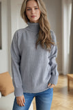 MQTIME  -  Ribbed Turtleneck Raglan Sleeve Sweater