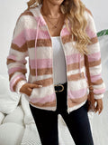 MQTIME  -  Drawstring Striped Zip Up Hooded Jacket