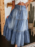 MQTIME  -  Tiered Button-Fly Denim Skirt