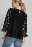 MQTIME  -  Polka Dot Lace Long Sleeve Round Neck Blouse