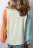 MQTIME  -  Color Block Round Neck Long Sleeve T-Shirt