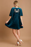 MQTIME  -  Umgee Embroidered Half Sleeve Velvet Mini Dress with Tassel