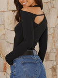 MQTIME  -   Cutout Asymmetrical Neck Long Sleeve T-Shirt