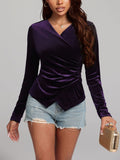 MQTIME  -  Ruched Surplice Long Sleeve Top