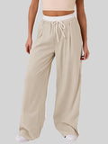 MQTIME  -  Contrast Waistband Drawstring Wide Leg Pants