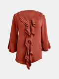 MQTIME  -  Full Size Ruffled V-Neck Flounce Sleeve Blouse