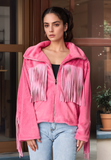 MQTIME  -  Fringed Zip Up Fleece Jacket
