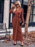 MQTIME  -  Slit Twisted Surplice Long Sleeve Dress