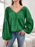 MQTIME  -  Plus Size Texture V-Neck Long Sleeve Top