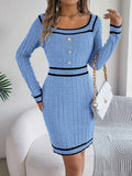 MQTIME  -  Contrast Trim Long Sleeve Sweater Dress