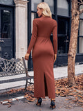 MQTIME  -  Slit Twisted Surplice Long Sleeve Dress