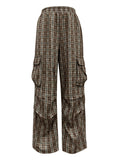 MQTIME  -  Plaid Wide Leg Pants with Pockets