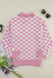 MQTIME  -  Checkered Collared Neck Long Sleeve Sweater